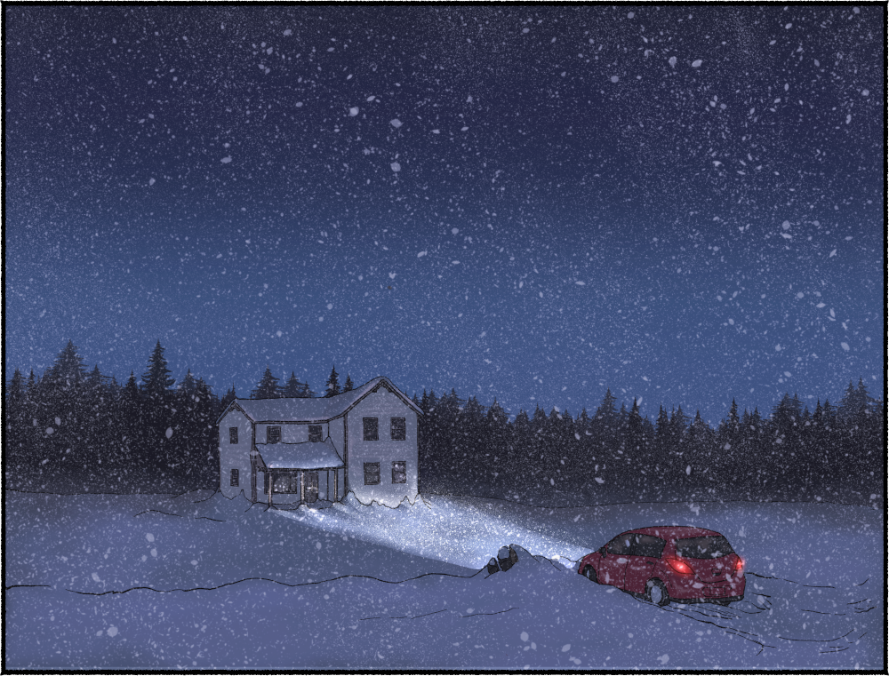 What a smart place to drive to in the middle of a blizzard.